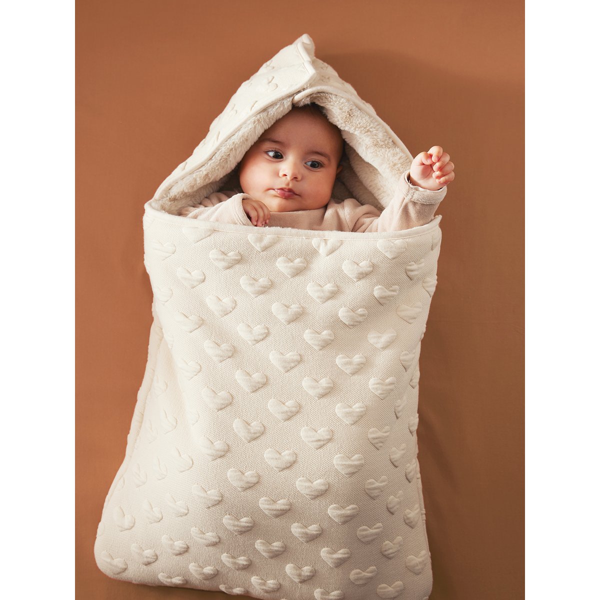 Nid d'ange motif coeur en jacquard beige, VERTBAUDET