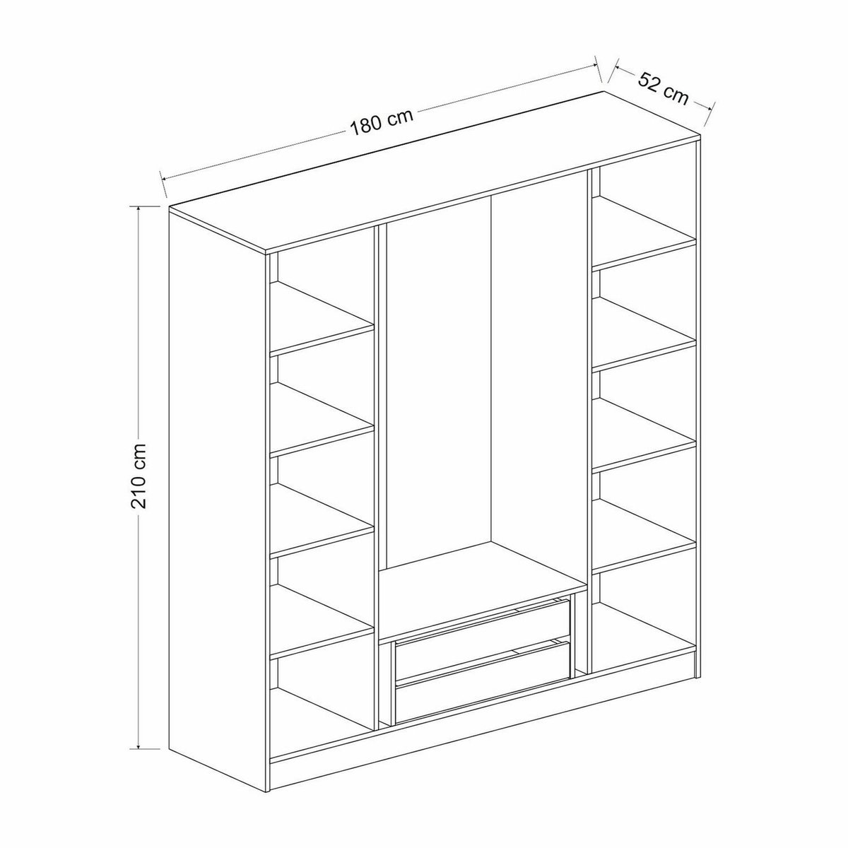 Armoire 4 portes, 1 penderie 8 niches 2 tiroirs BYRON blanc, PIER IMPORT