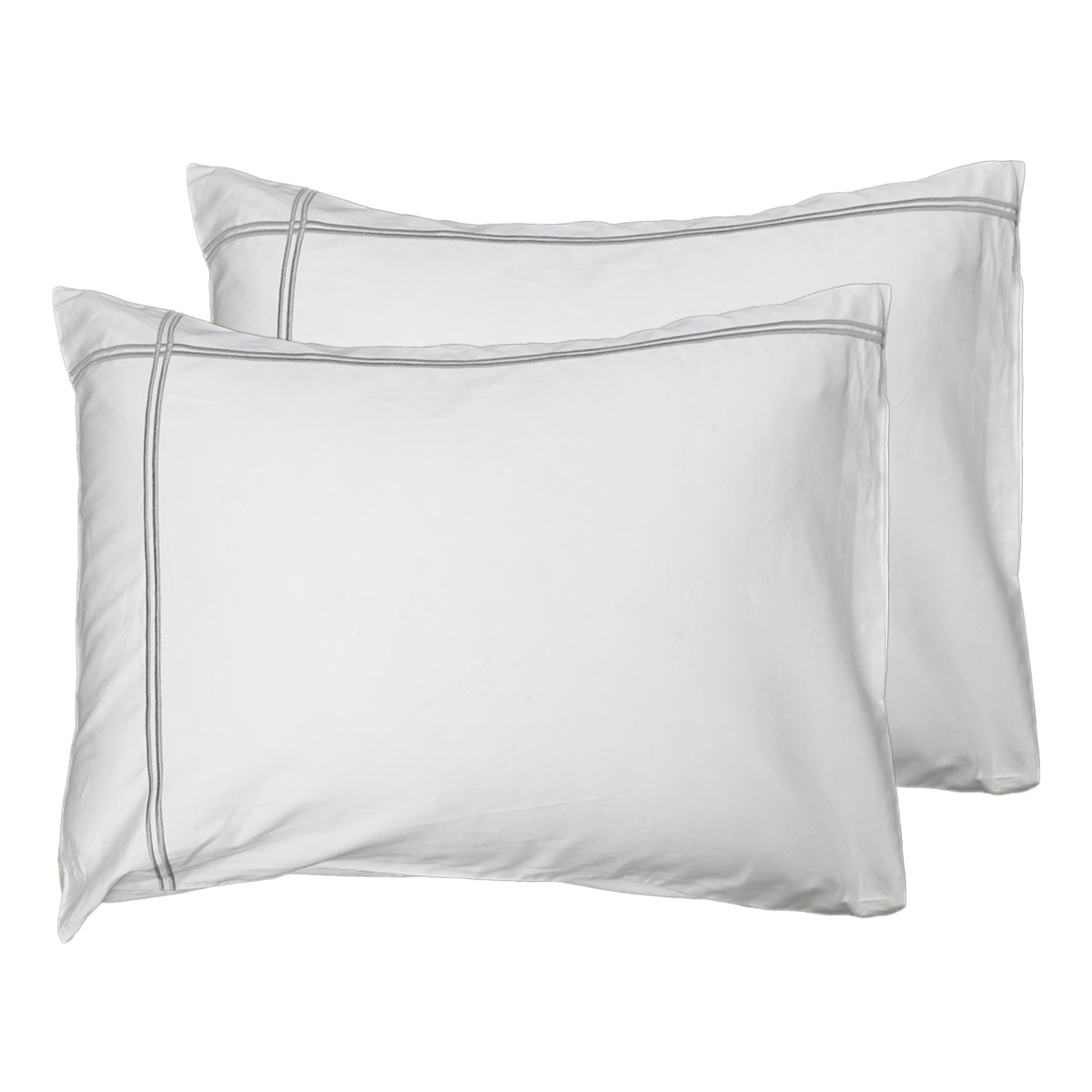 Parure housse de couette satin + 2 taies 50x70 cm PAVILLON ROYAL blanc/gris, SENSEI MAISON