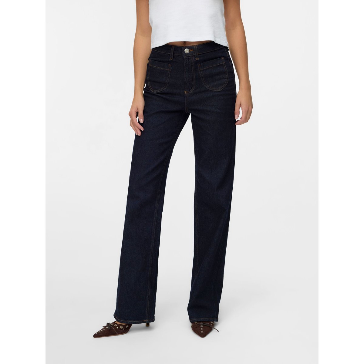 Jean À Coupe Large dark blue denim, VERO MODA