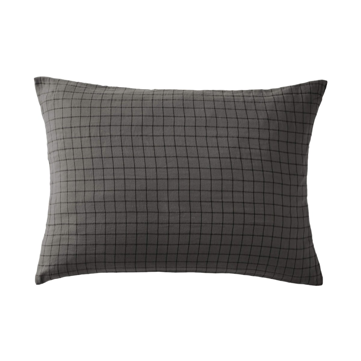 Taie d'oreiller à carreaux double gaze de coton anthracite, TERRE DE NUIT