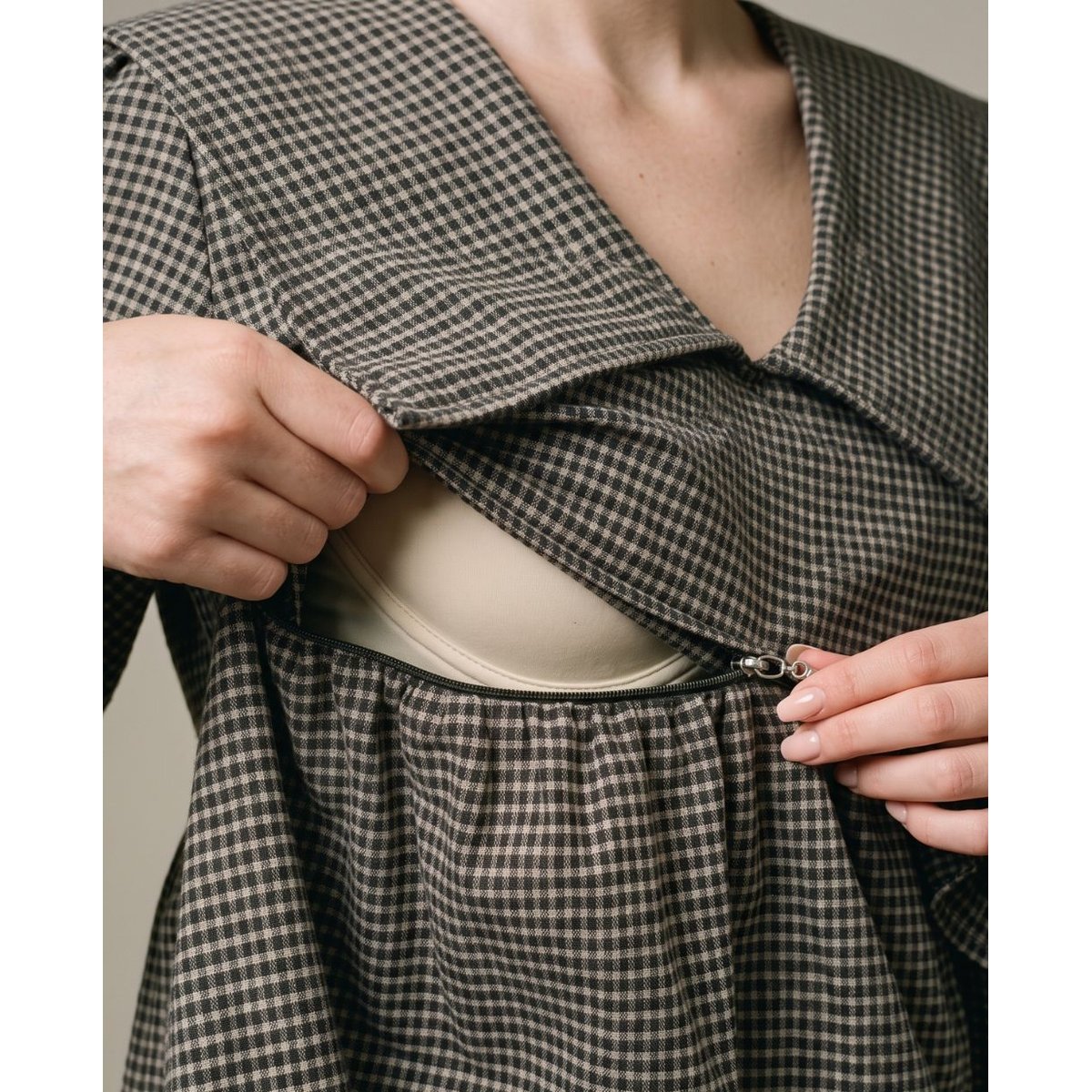Blouse de grossesse et d'allaitement Amandine beige/noir, CACHE COEUR