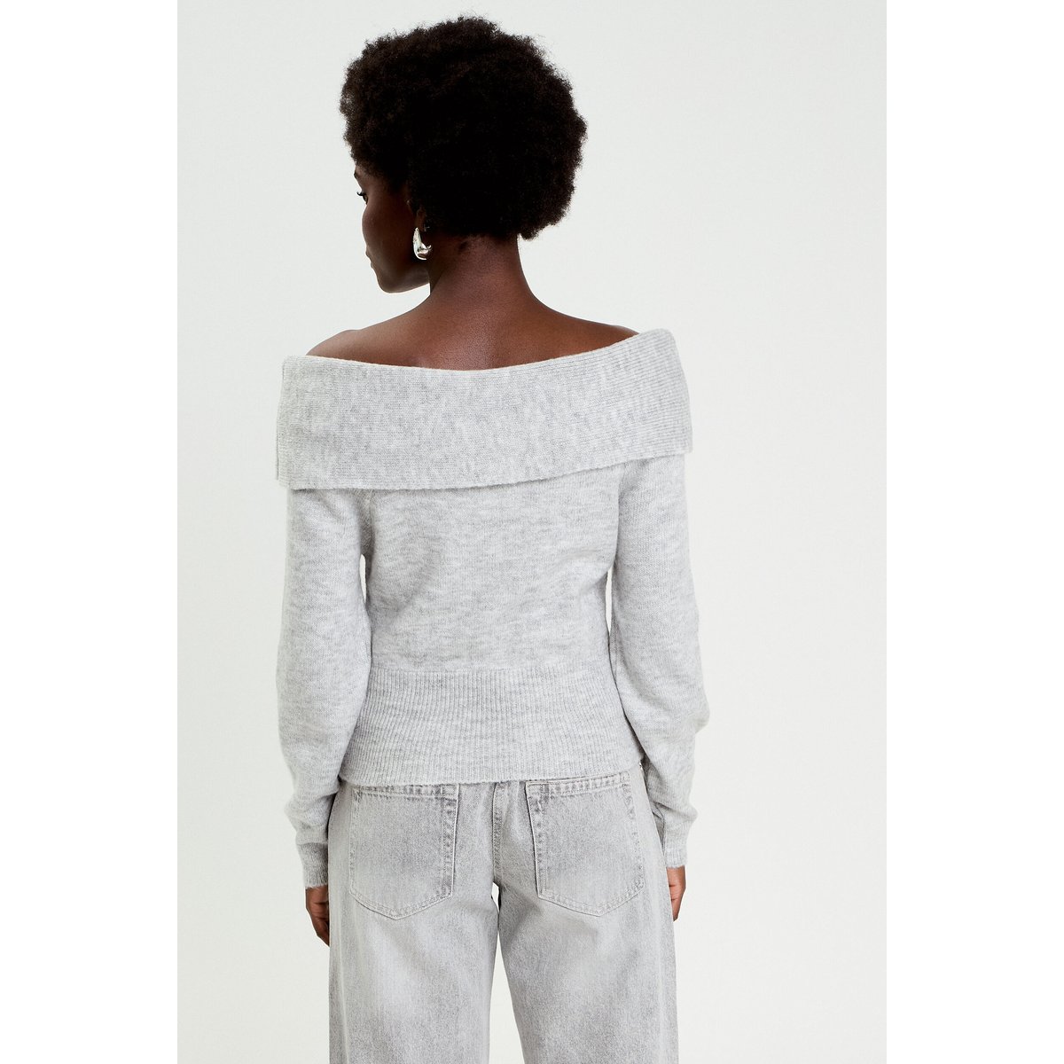 Pull col bardot manches longues gris clair, CACHE CACHE