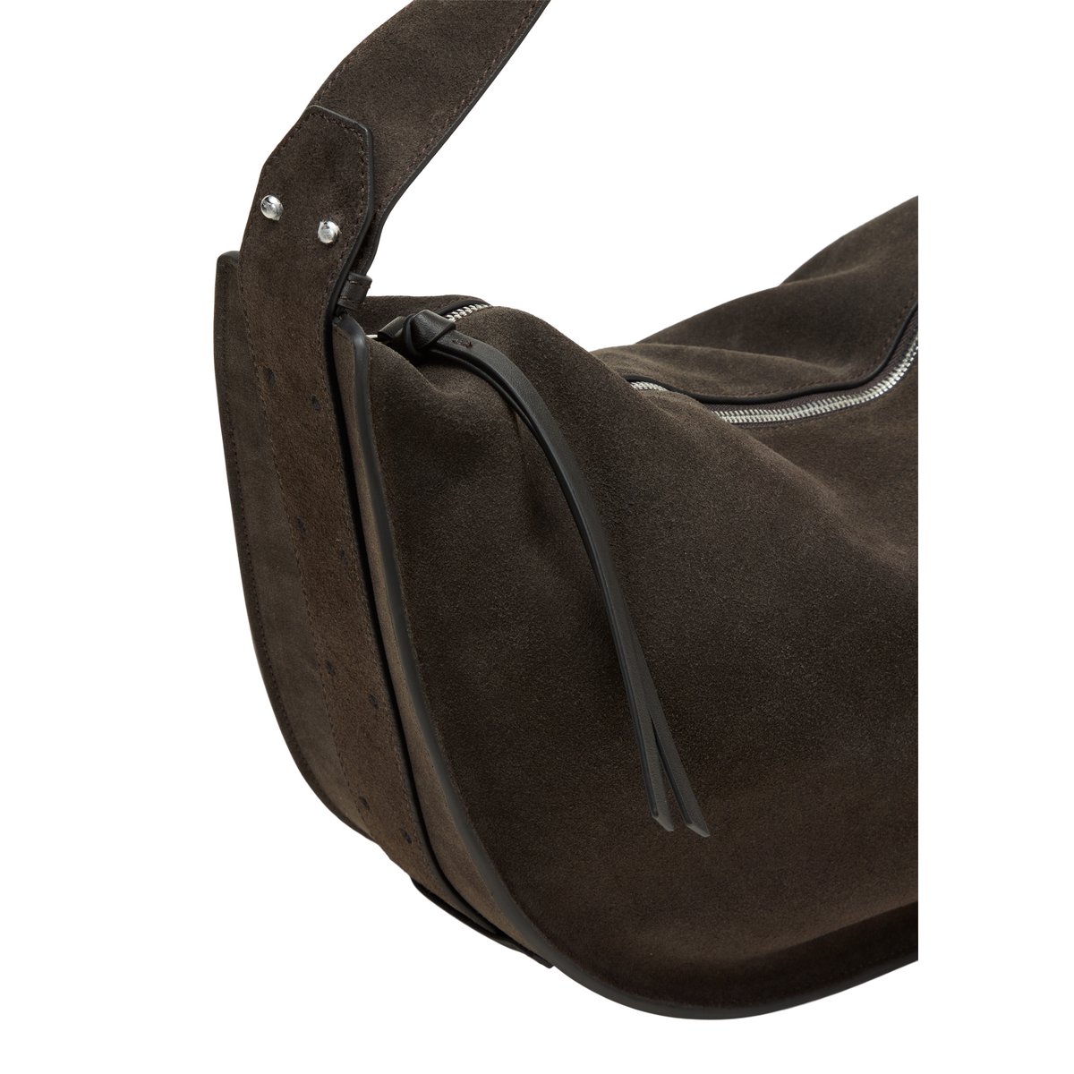 Sac à bandoulière modèle Aamu large en cuir velours souple marron foncé, MARC O'POLO