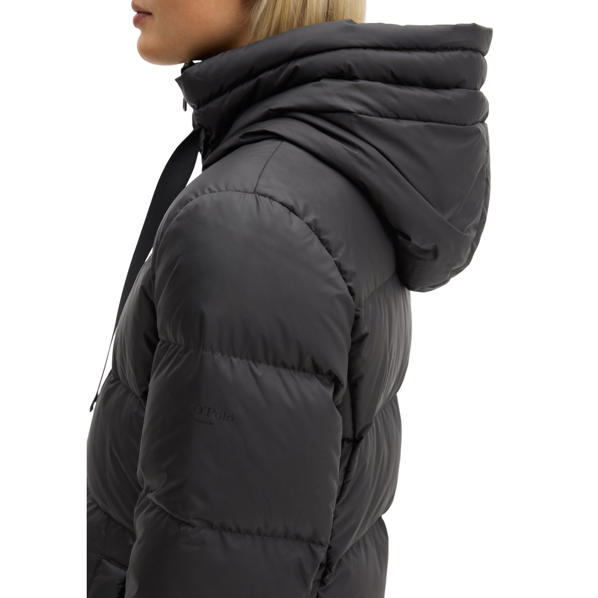 Manteau matelassé en duvet à capuche, coupe régulière avec une surface hydrofuge noir, MARC O'POLO