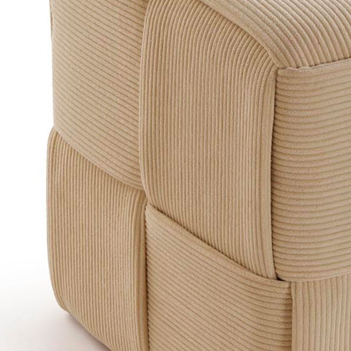 Pouf en velours côtelé beige carré 43x43x43cm beige, VERSA
