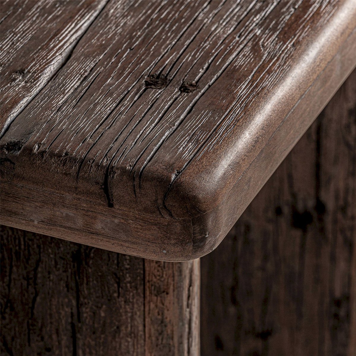 Table basse sculpturale en bois tropical marron foncé effet vieilli, RECOLLECTION