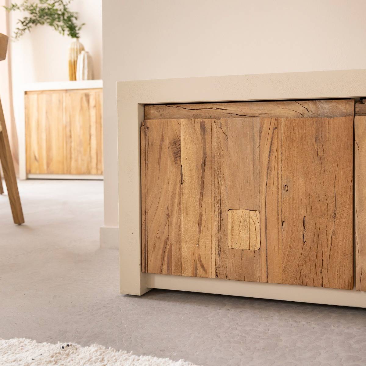 Meuble TV en bois effet béton DALVA bois clair, MADE IN MEUBLES