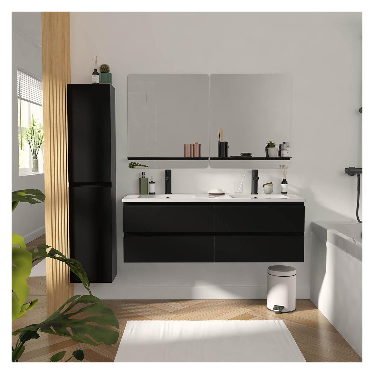 Meuble double +vasque+miroir+colonne SORRENTO noir carbone, MOB IN