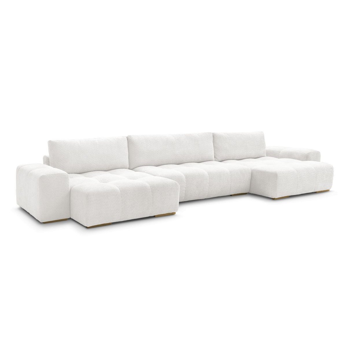 Canapé panoramique convertible 6 places en tissu bouclette, ANAKIN blanc, BOBOCHIC