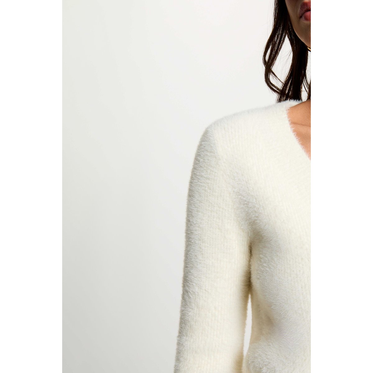 Pull col v manches longues ivoire, MORGAN