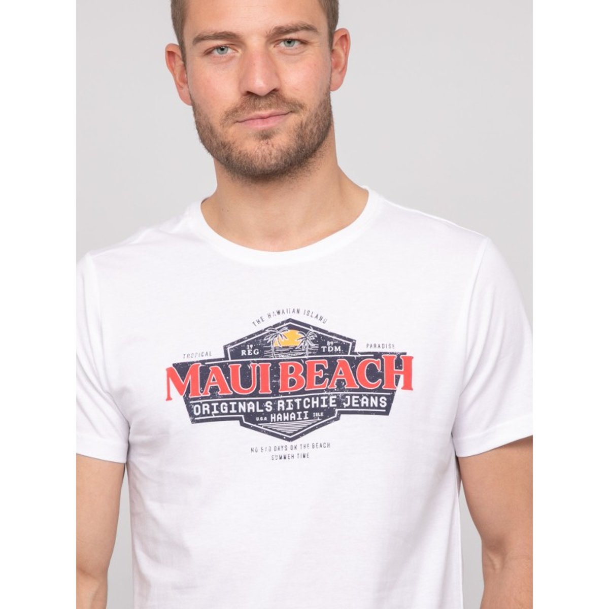 T-shirt Coton Motifs Neliote blanc, RITCHIE
