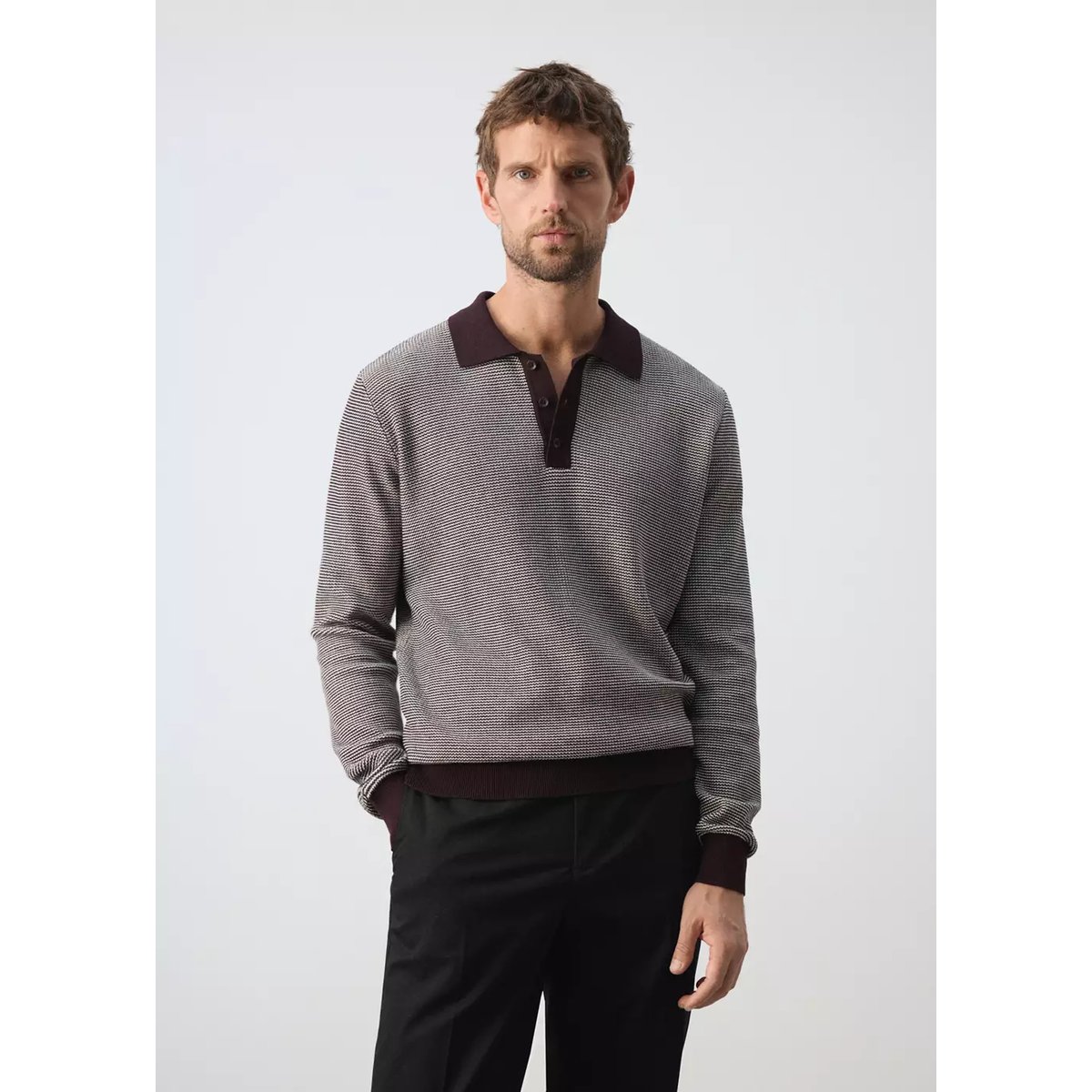 Pull polo 100 % coton maille fine grenat, MANGO MAN