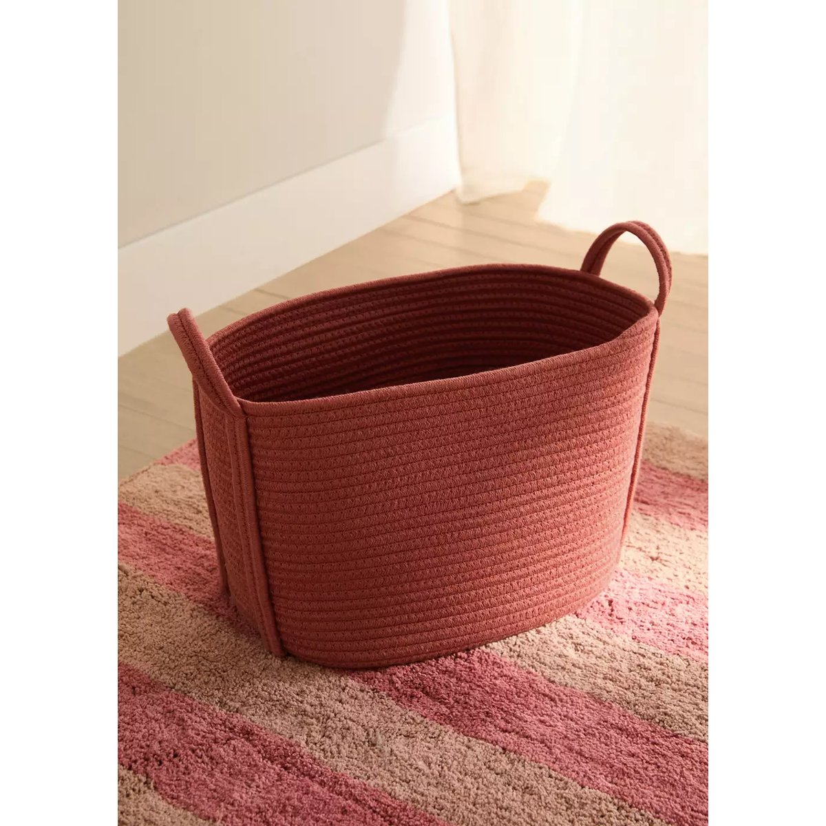 Grand panier enfant en coton avec anses corail, MANGO HOME