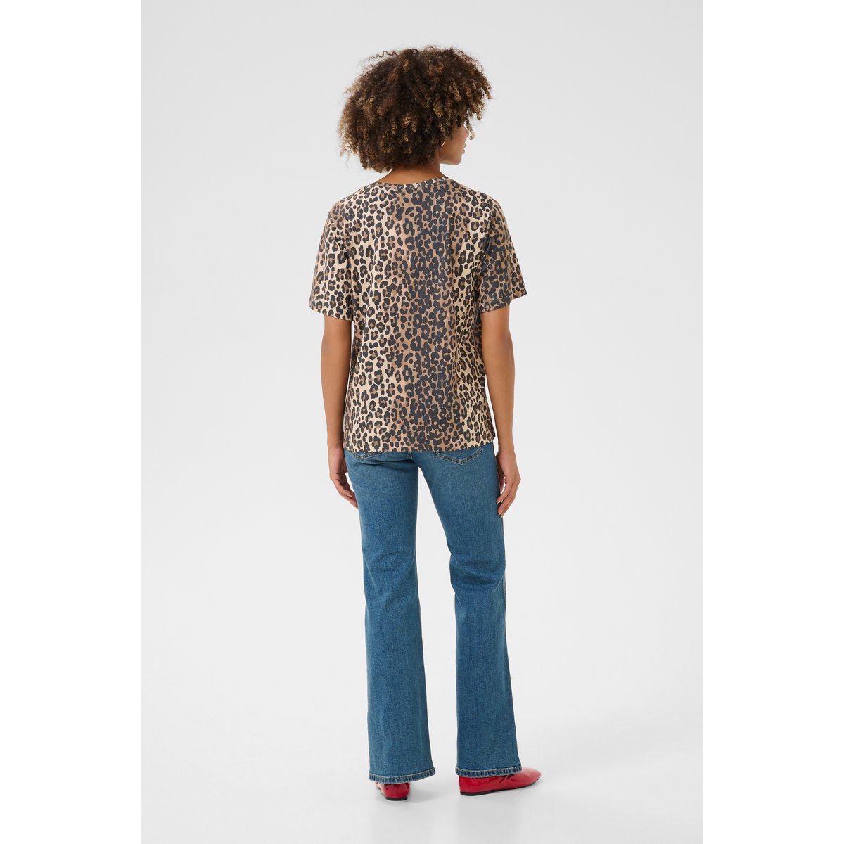 T-shirt à manches courtes noir beige marron leopard animalier, CULTURE