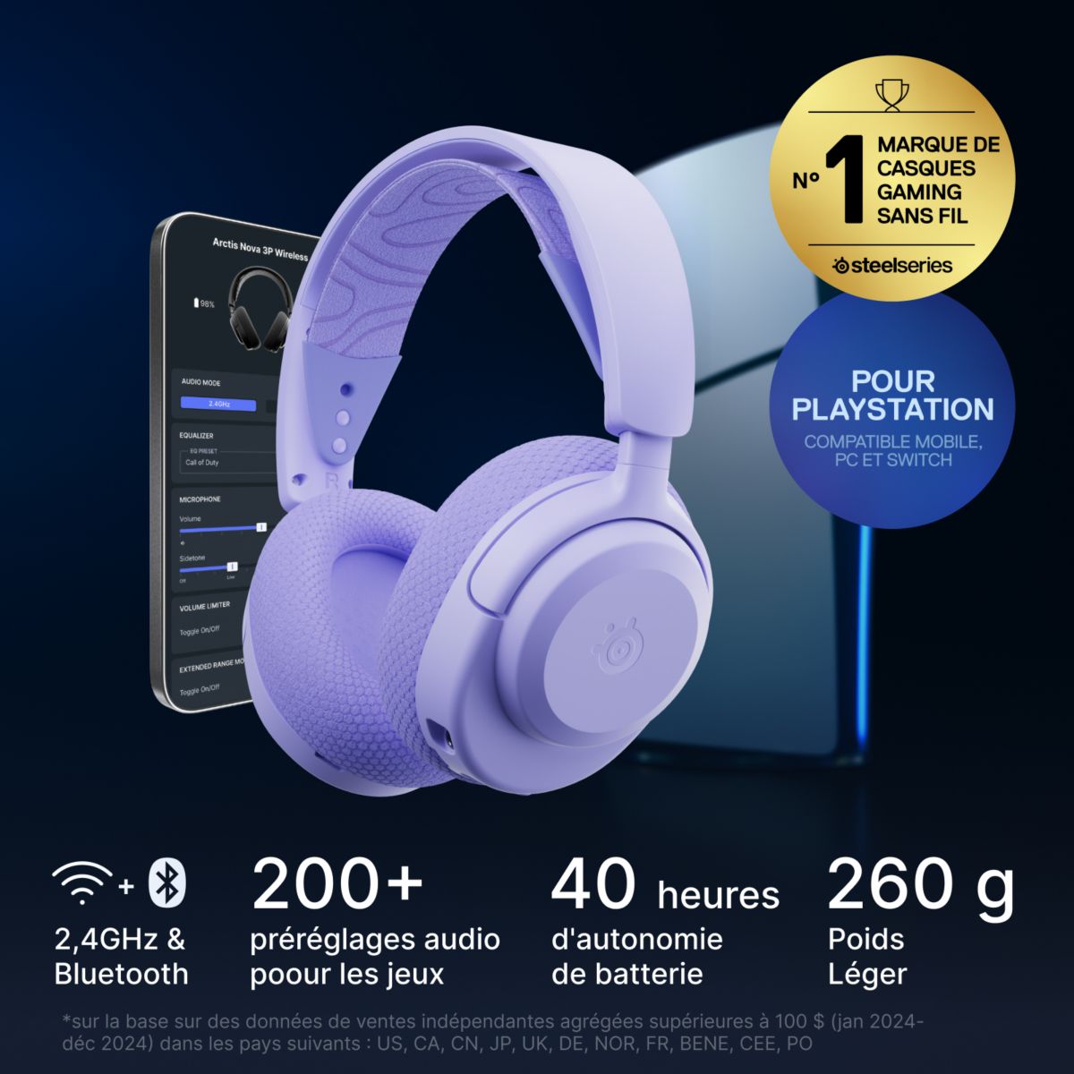 Casque gamer Arctis Nova 3PW Lavande couleur unique, STEELSERIES