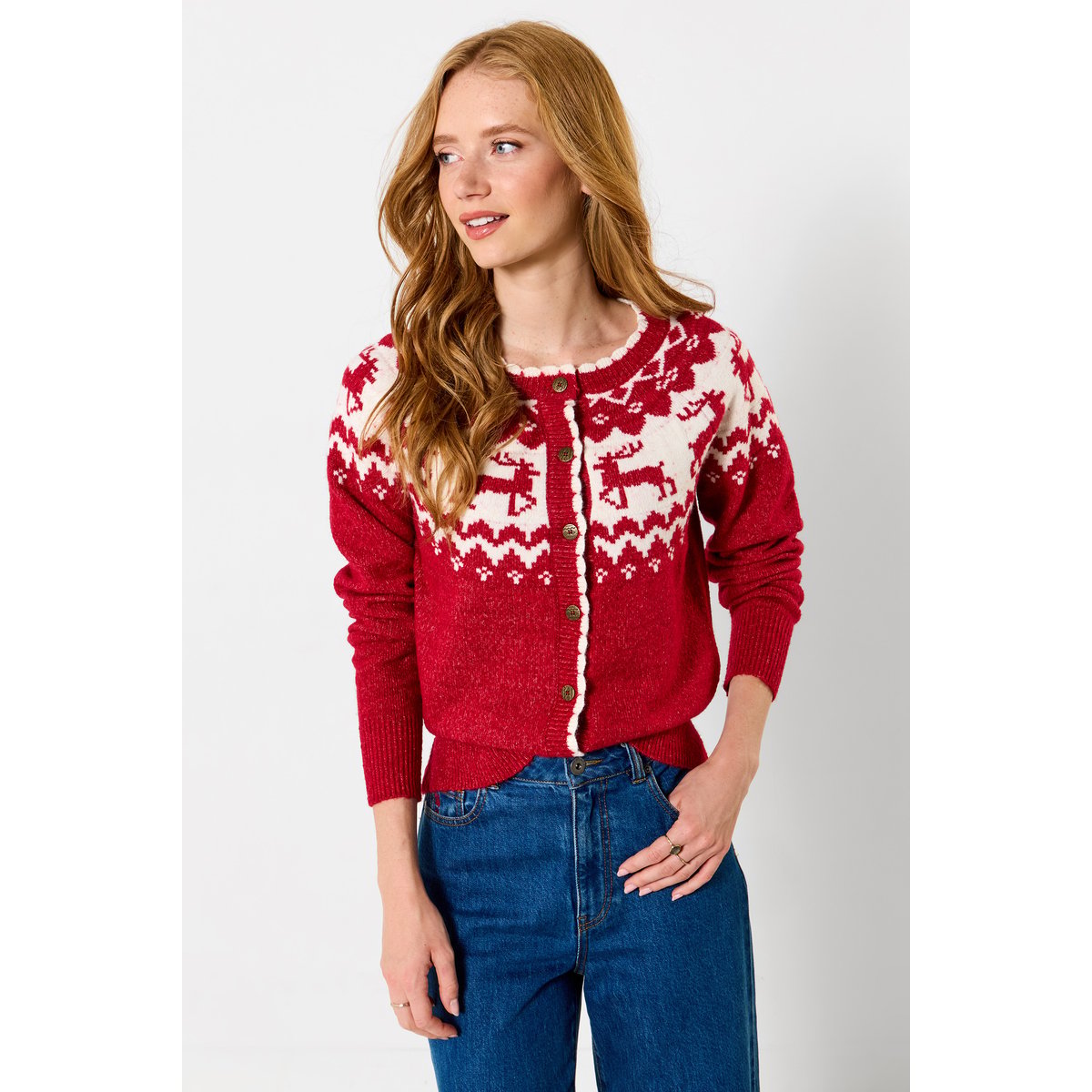 Cardigan Fair Isle Rennes Rétro rouge, JOE BROWNS