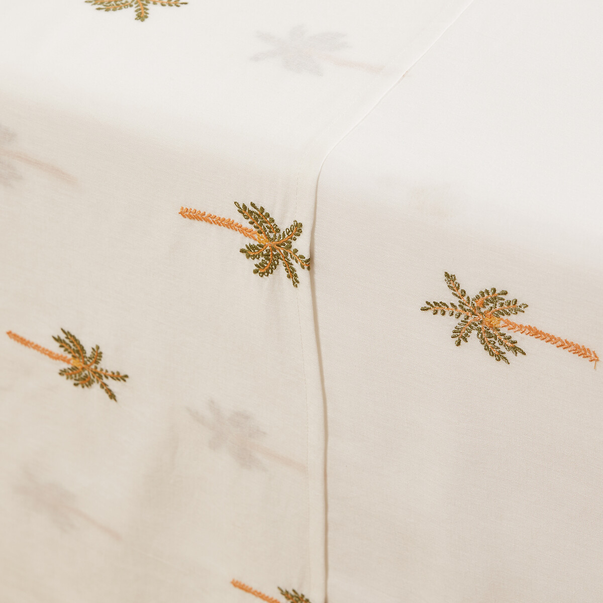 Drap plat coton/lin lavé brodé, Ravenel ecru, LA REDOUTE INTERIEURS