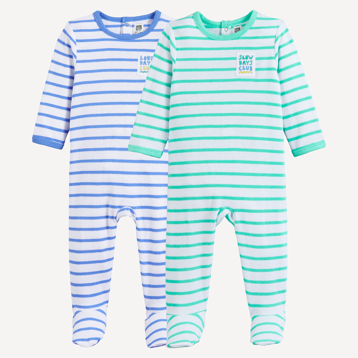 Lot de 2 pyjamas 1 pièce, en jersey reliéfé, à rayures assortis, LA REDOUTE COLLECTIONS