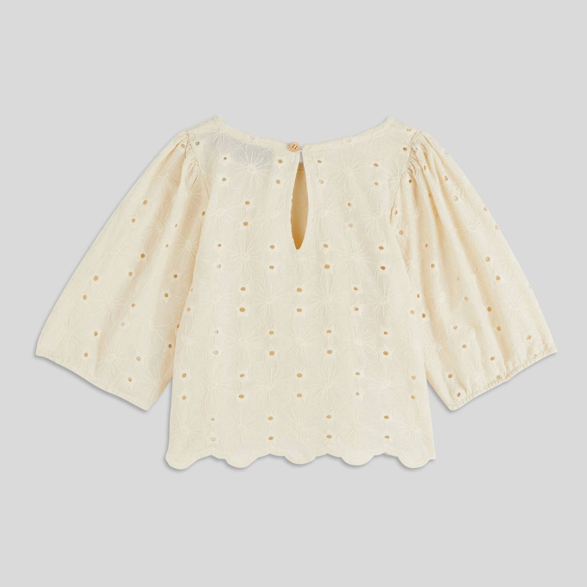 Blouse ajourée en coton ecru melange, MONOPRIX KIDS