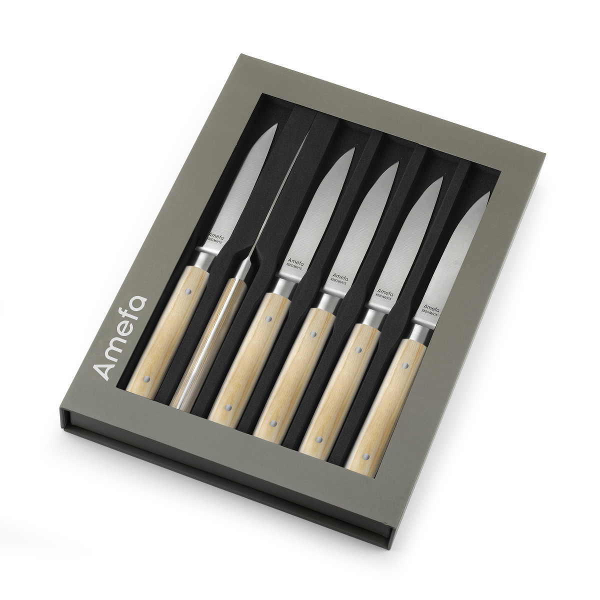 Coffret 6 couteaux steak - FUSION bois clair, AMEFA