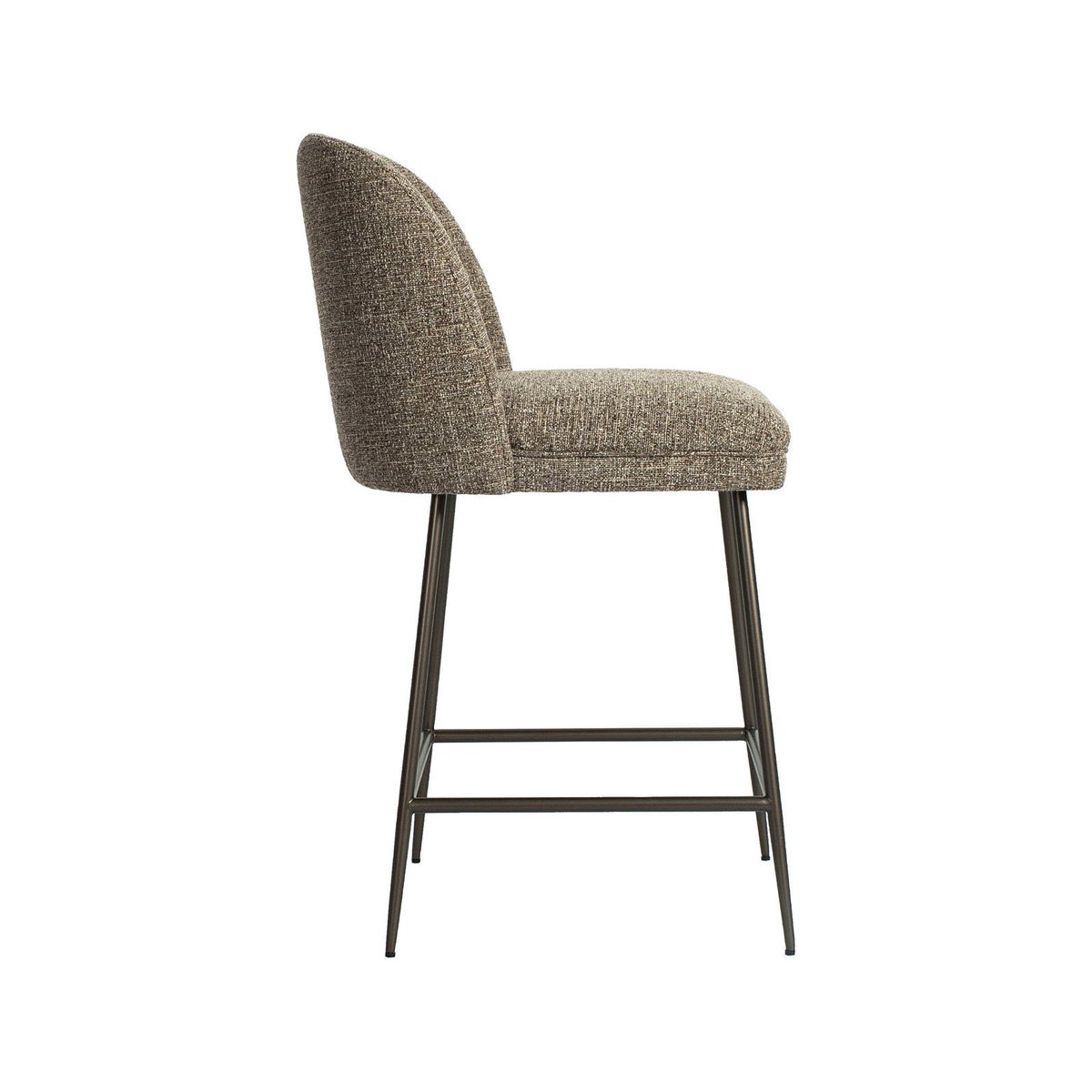 Tabouret de bar rembourré, Dossier arrondi marron tweed, RECOLLECTION