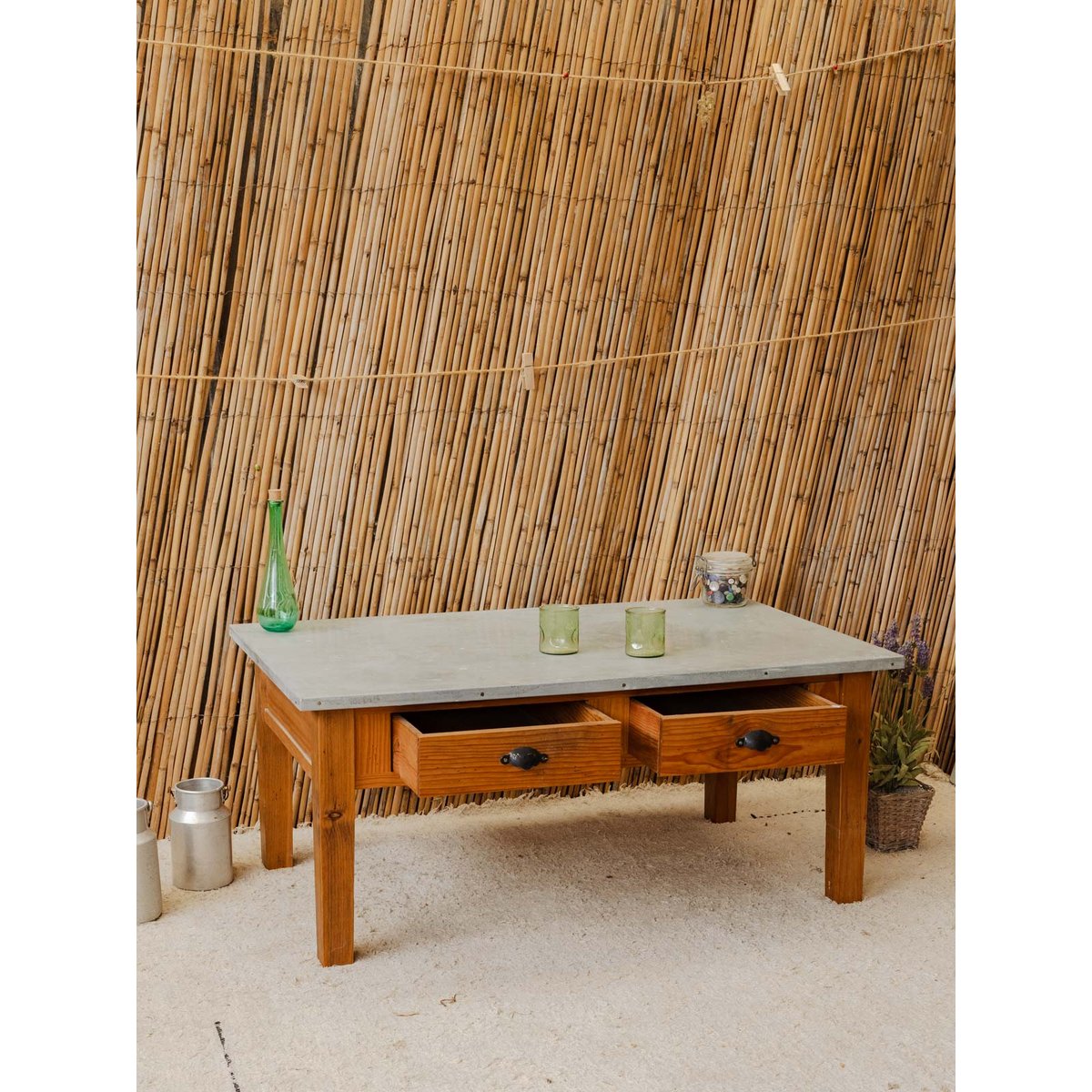 Table basse en bois et métal Léonie N°1166 - Bon état bois foncé, DEBONGOUT