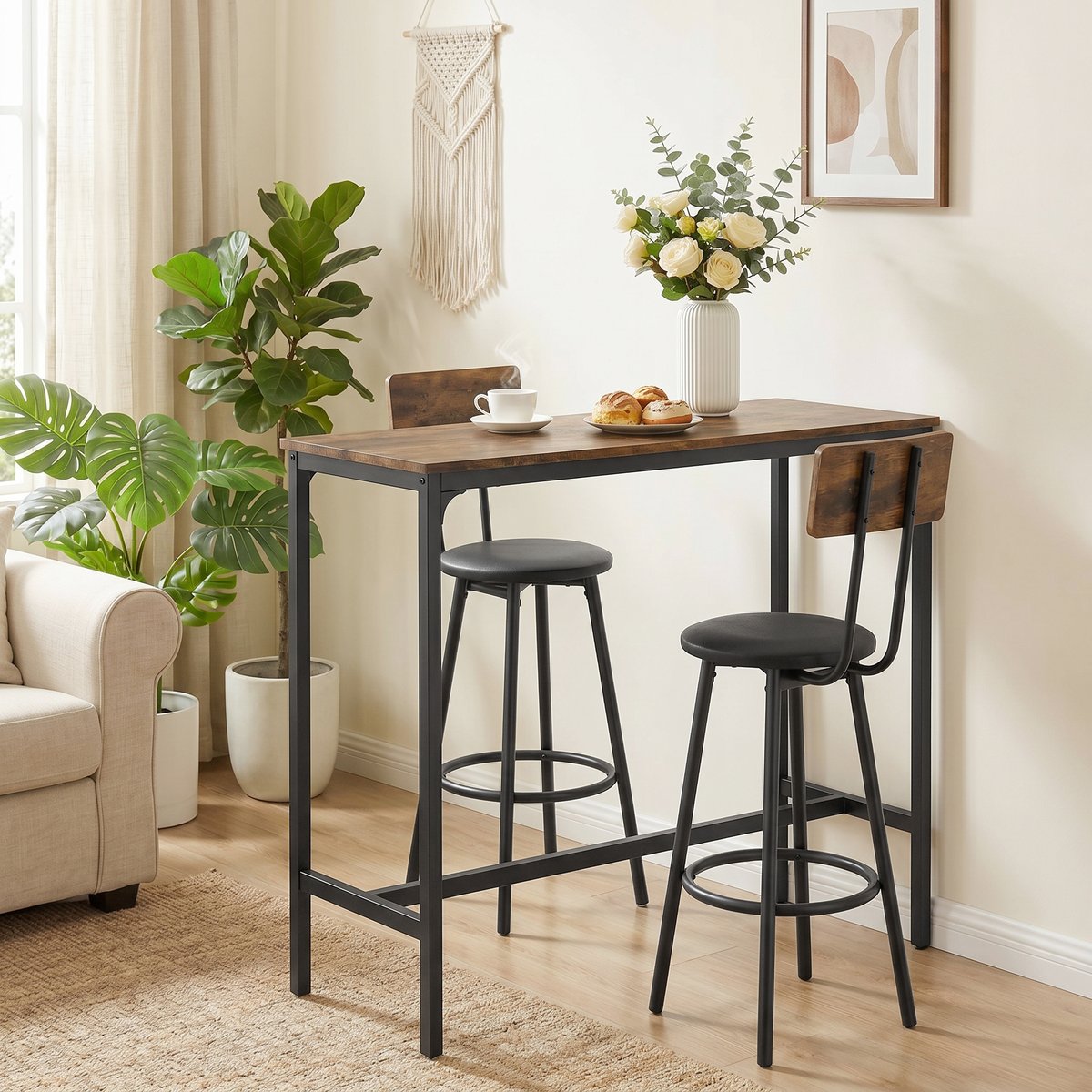 Ensemble de table de bar MDF Brun Rustique brun rustique, noir, HOMCOM
