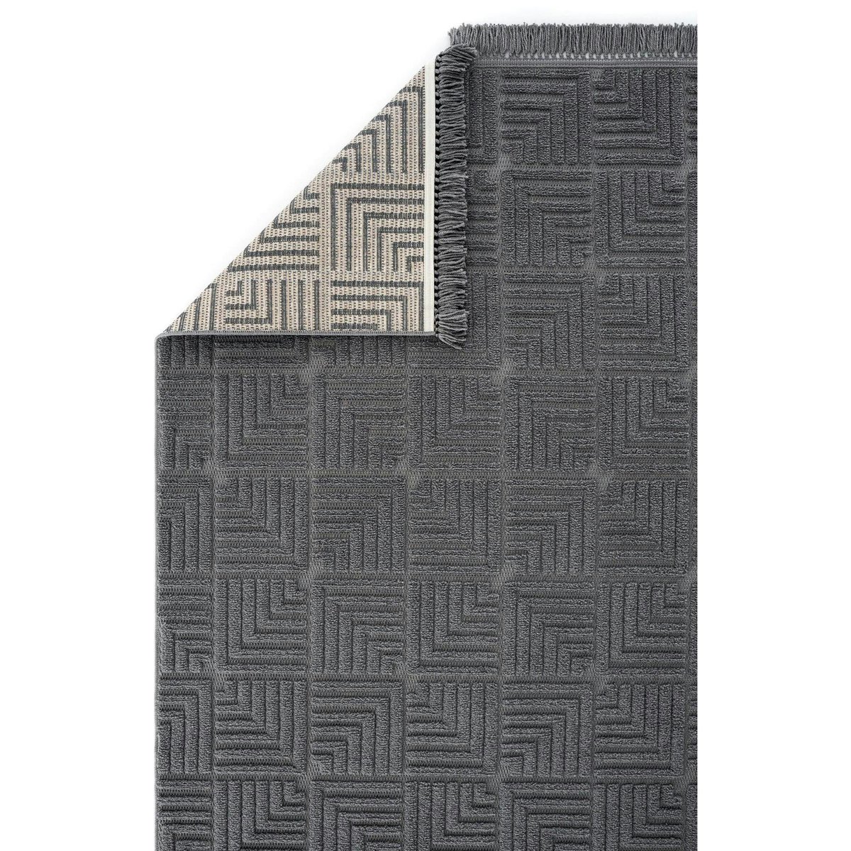 Tapis de salon 120x180 motifs carrés ISTANBUL gris foncé, PIER IMPORT