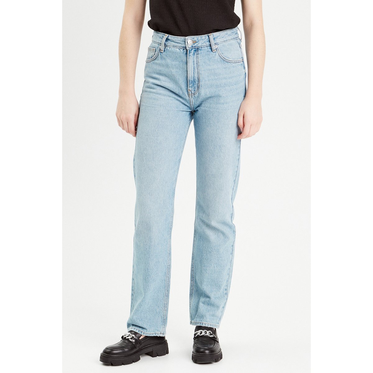 Jeans droit taille haute denim double stone, CACHE CACHE
