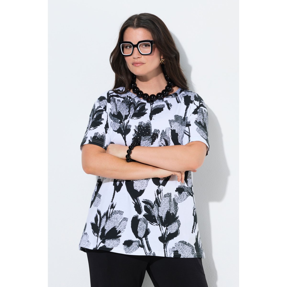 T-shirt en coton Pima noir, ULLA POPKEN