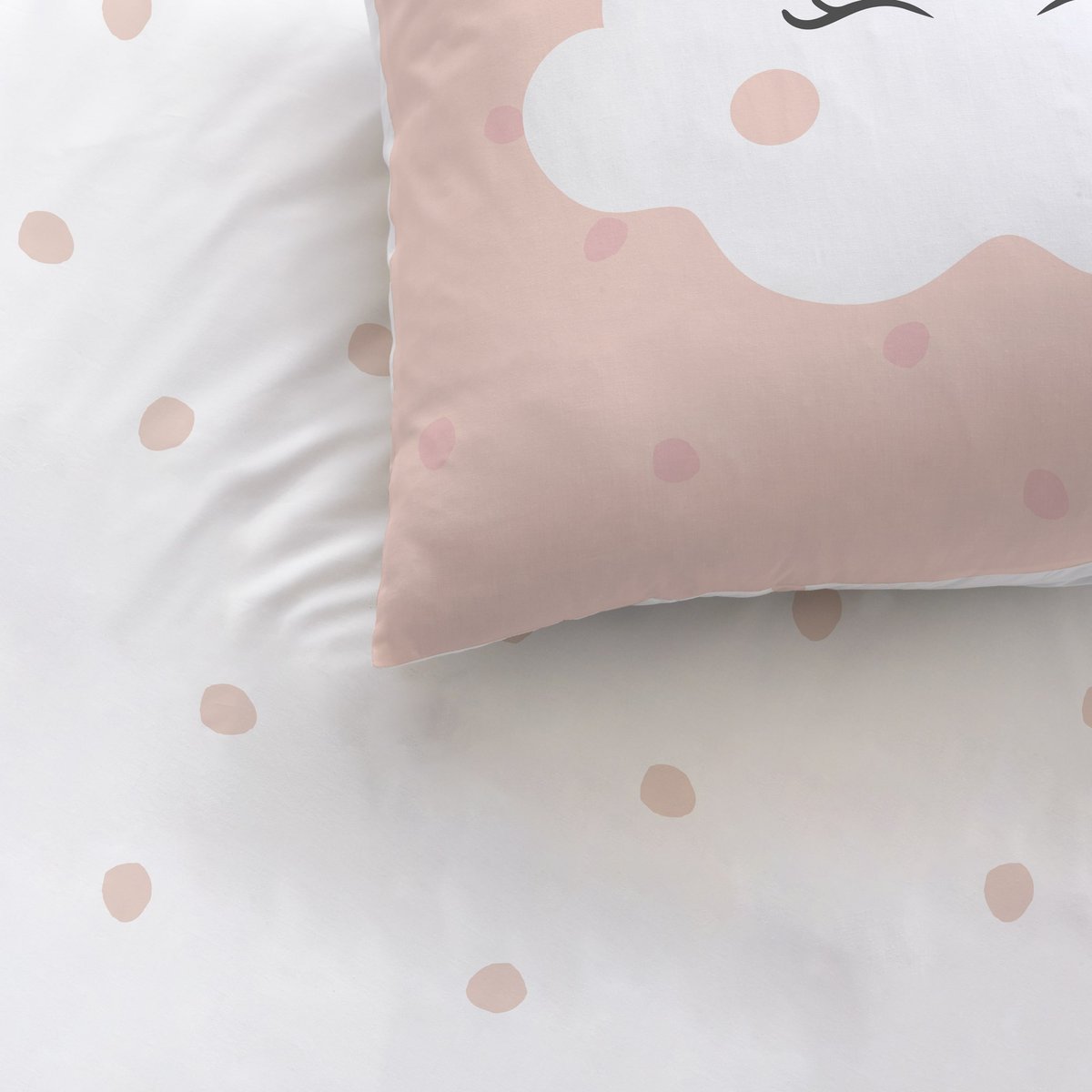 Parure de lit imprimée 100% coton, NUAGES rose, MATT ET ROSE