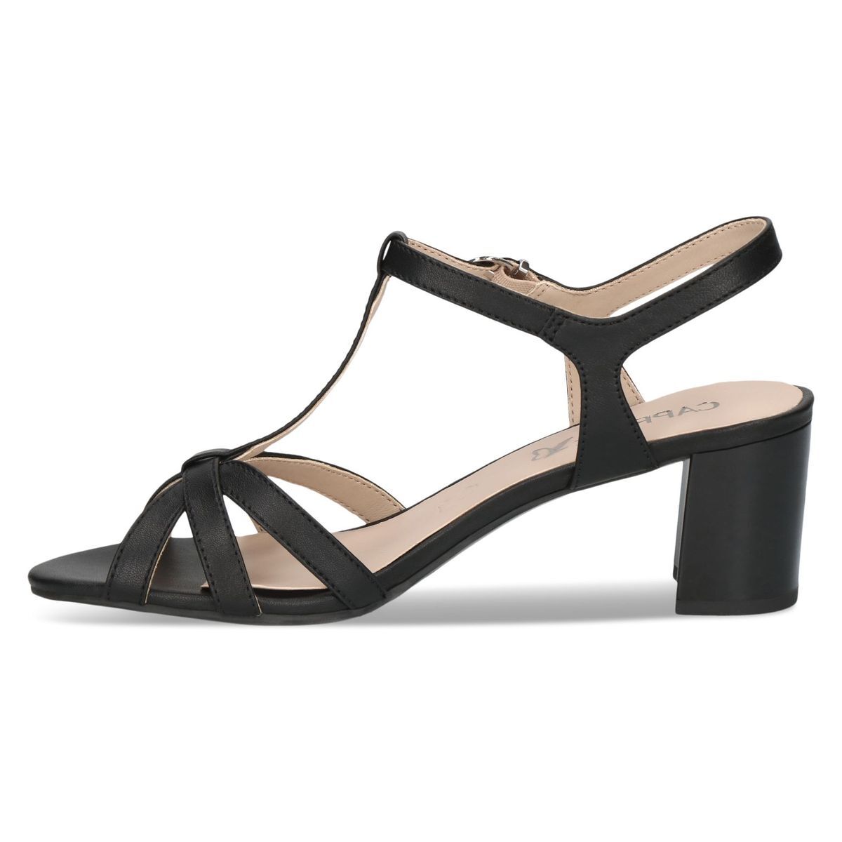 Sandale à talon en cuir noir nappa, CAPRICE
