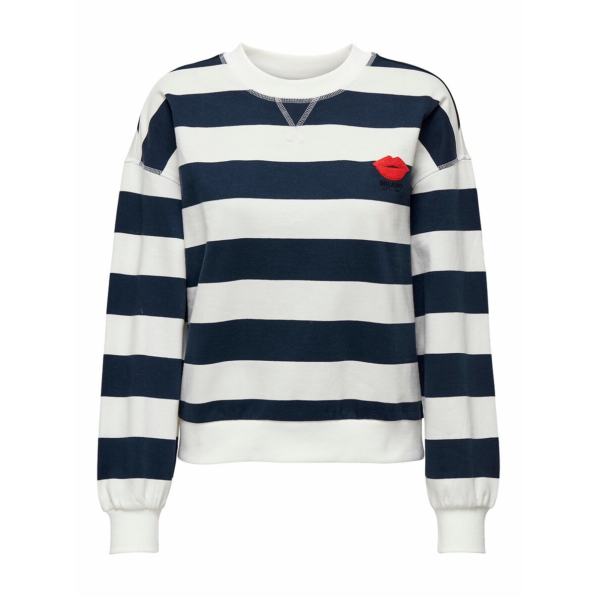 Sweat col rond rayé blanc/bleu, ONLY