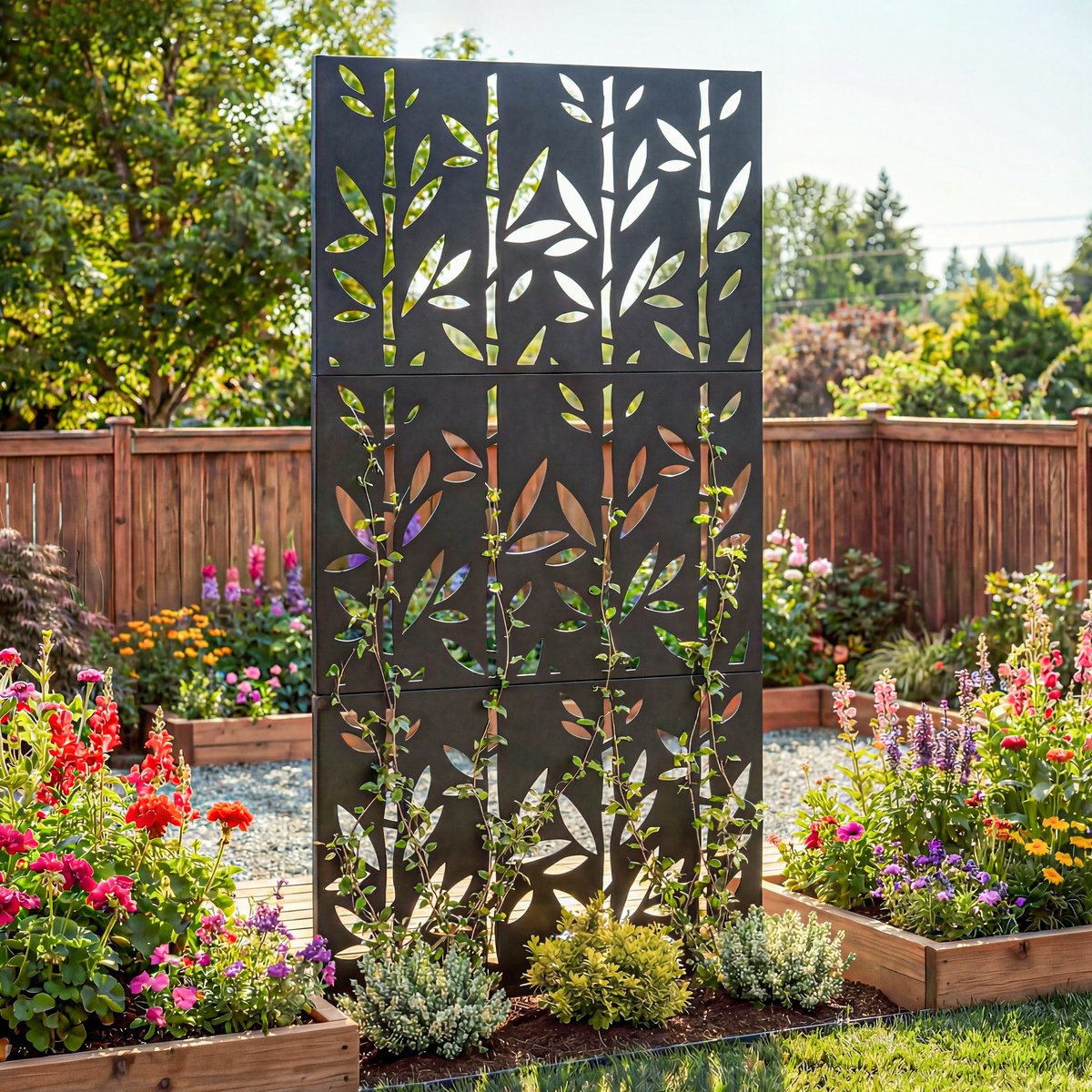 Panneau décoratif extérieur métal - brise vue motif bambou - noir noir, OUTSUNNY