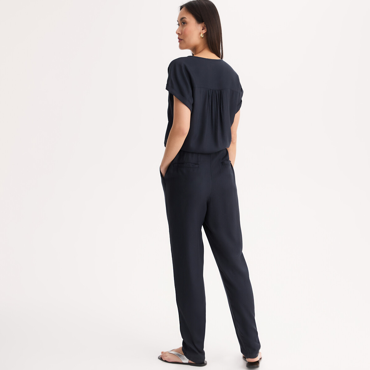 Losse jumpsuit, korte mouwen marineblauw, ANNE WEYBURN