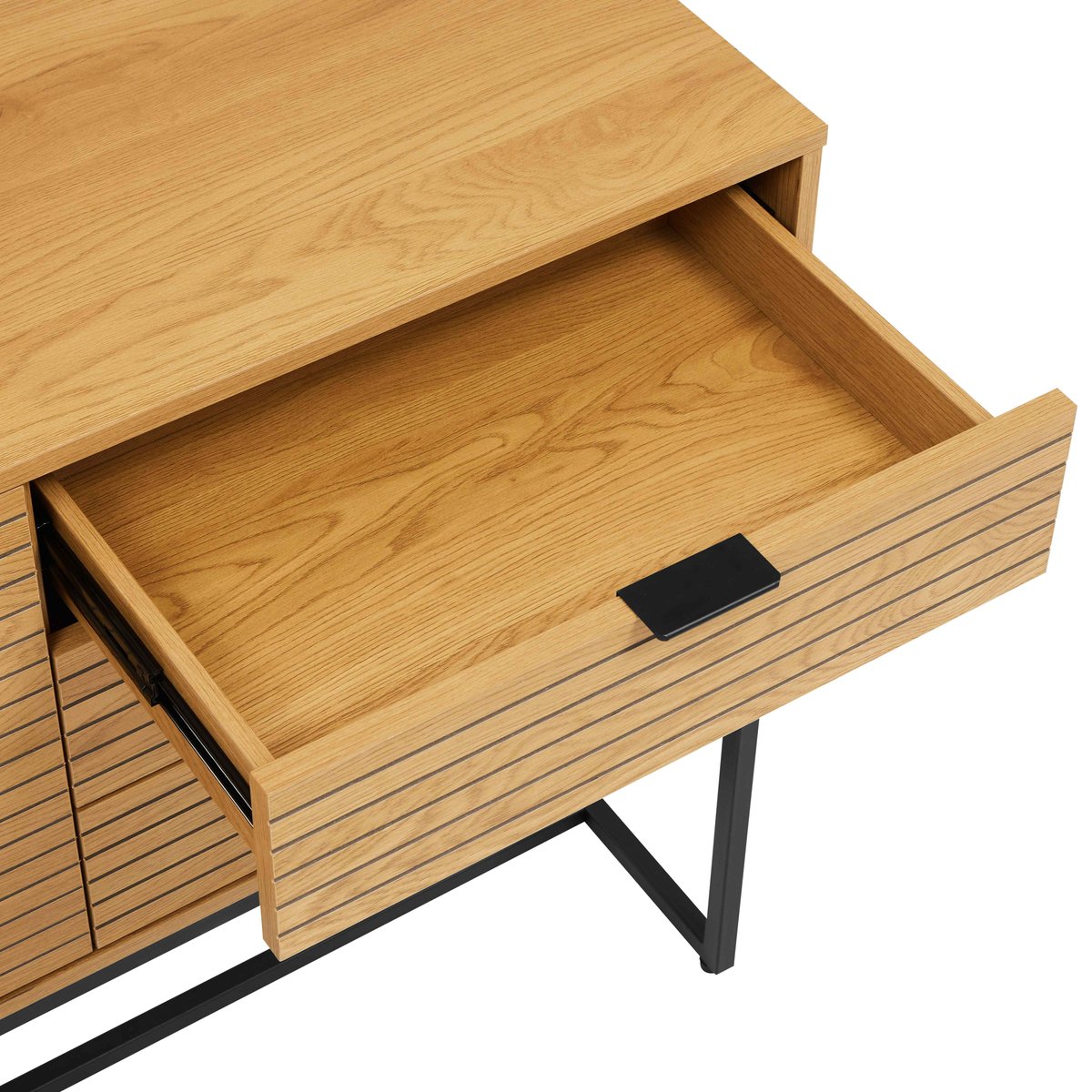 Buffet 2 portes et 3 tiroirs en MDF décor mélaminé et acier FSC, JUDITH marron, OVIALA