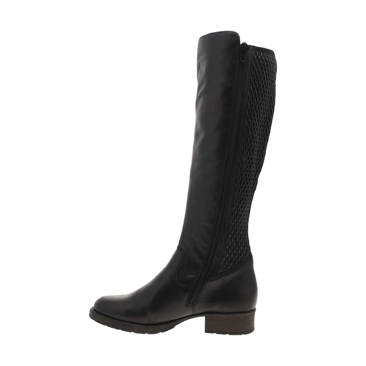 Bottes hautes en cuir brun à talon bloc moyen, doublure chaude et arrière tige stretch très confortable noir, RIEKER