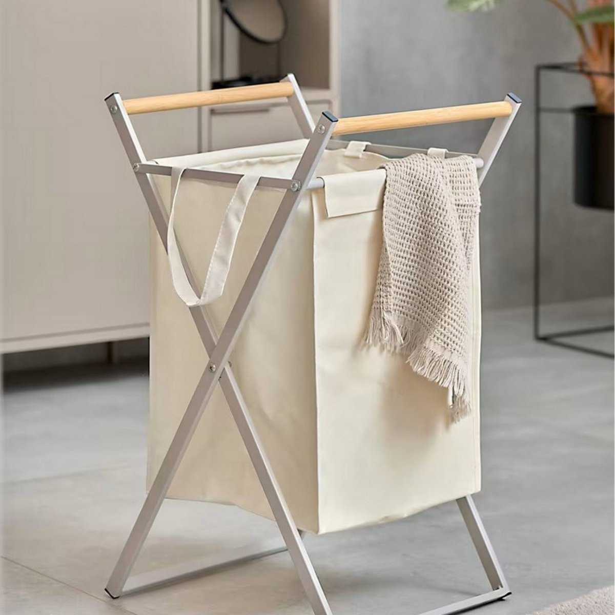 Panier à linge amovible métal bois beige, ZELLER PRESENT