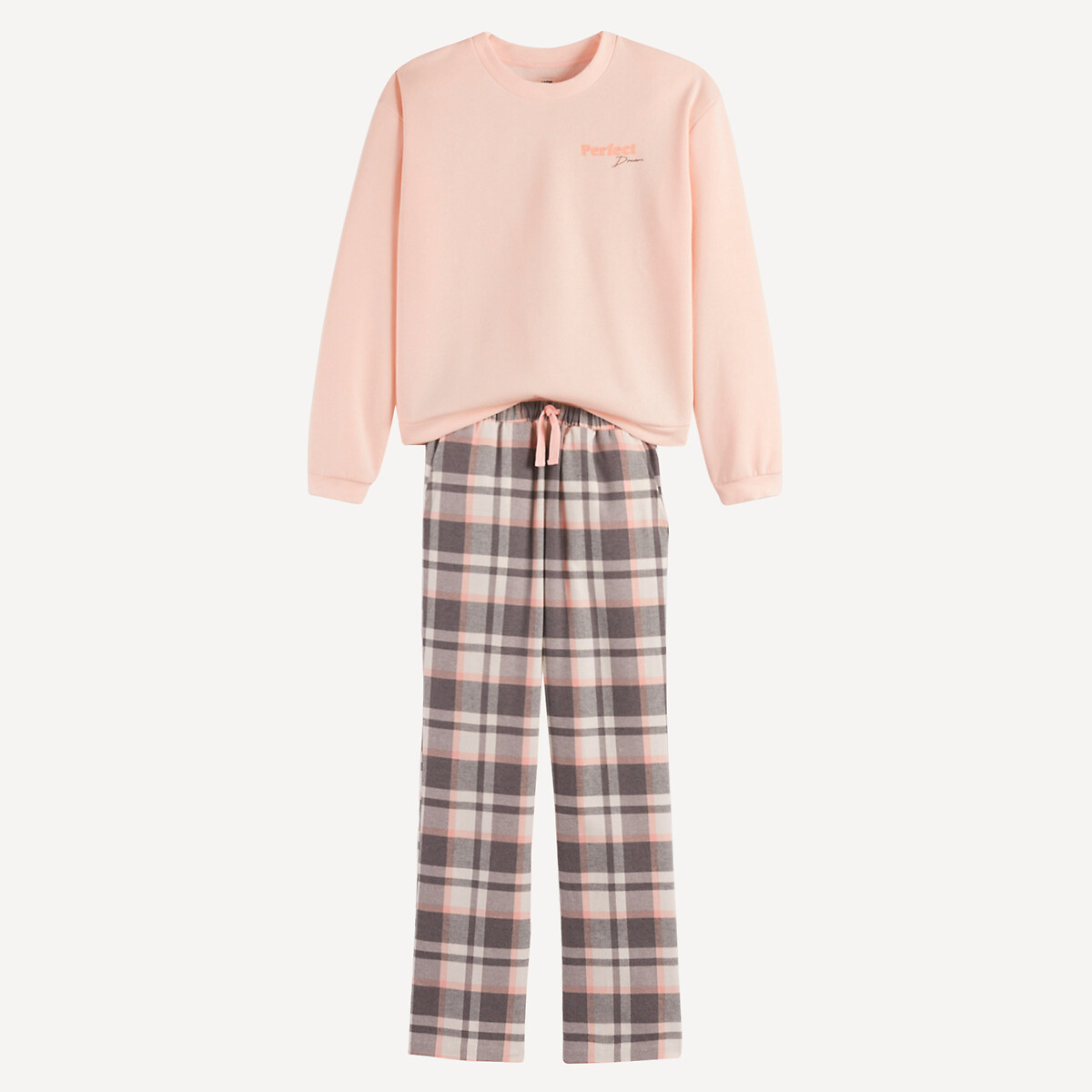 Pyjama en molleton et flanelle gris/rose, LA REDOUTE COLLECTIONS