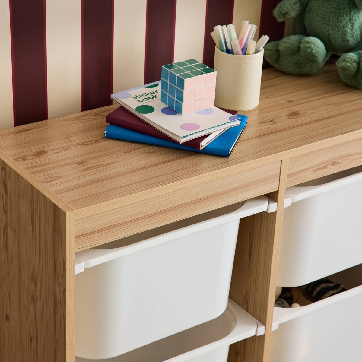 Meuble de rangement enfant 6 bacs de rangement SORA naturel, SWEEEK