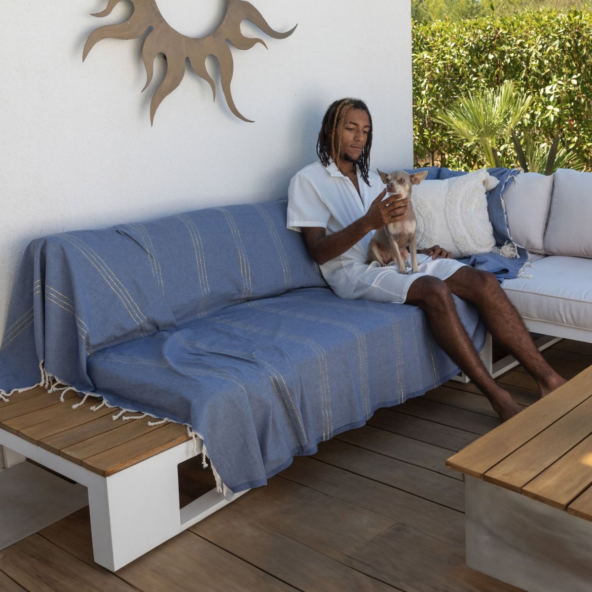 Fouta géante coton recyclé 2 x 3 m Bali REVA COLLECTION bleu jean, SEVIRA KIDS
