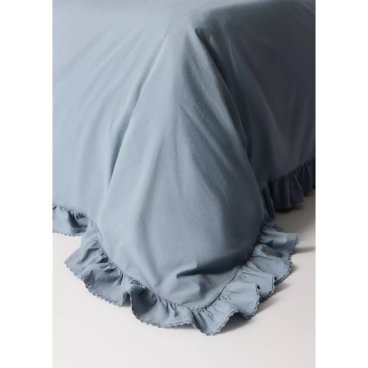 Housse de couette coton lavé volant en voile lit 135/140 cm bleu, MANGO HOME