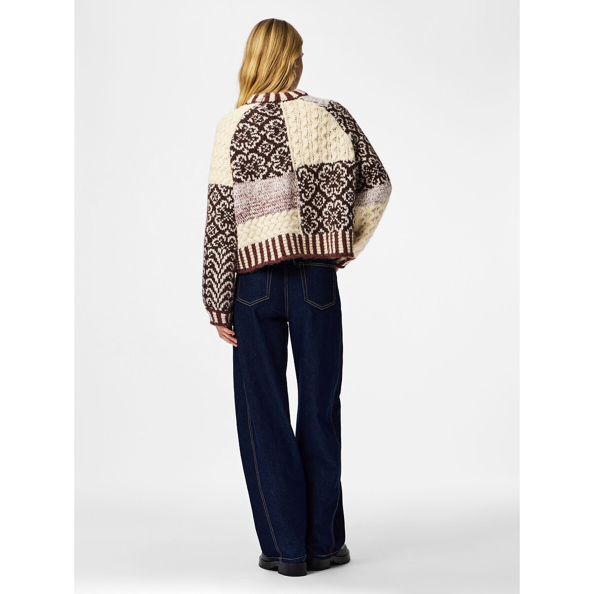 Pull manches longues, motif patchwork imprimé multicolore, PIECES