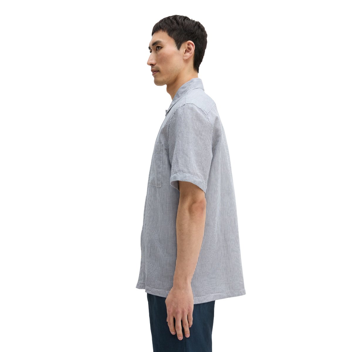 Chemise à manches courtes regular en mélange de lin et de coton bio bleu moyen, MARC O'POLO