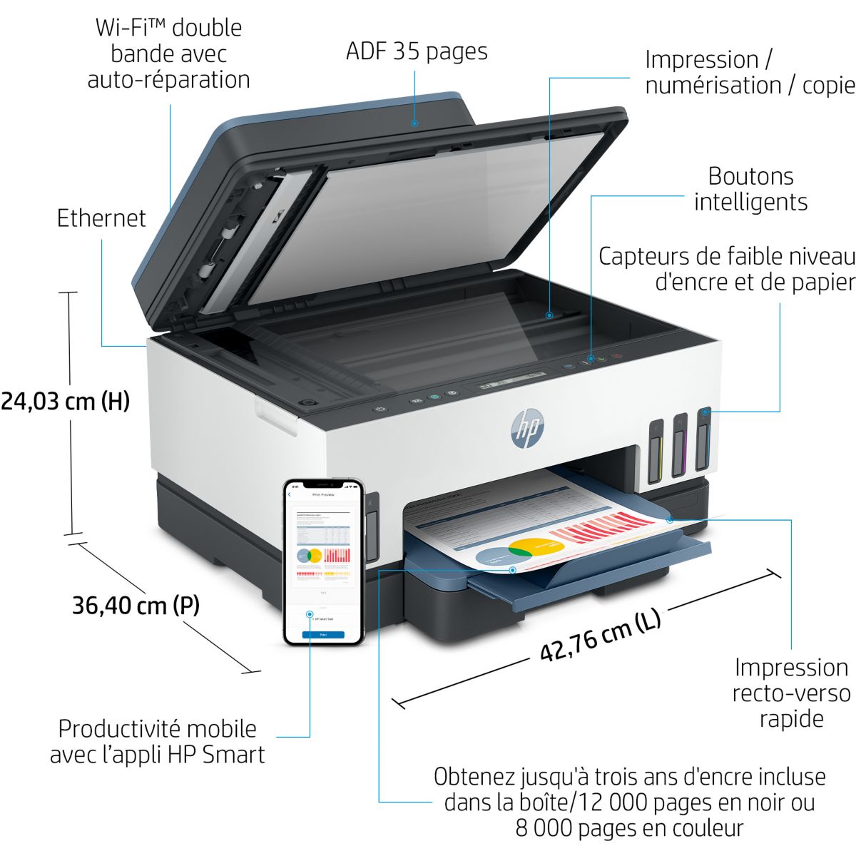 Imprimante jet d'encre Smart Tank 7306 couleur unique, HP