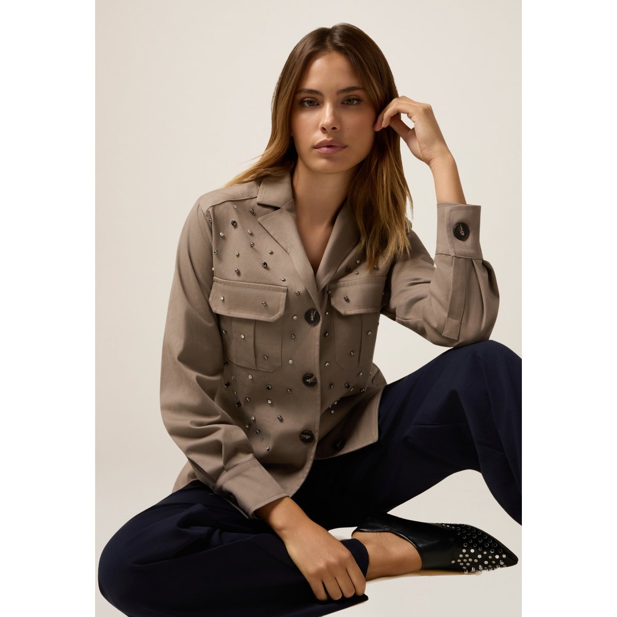 Chemise veste avec boutons beige, OLTRE