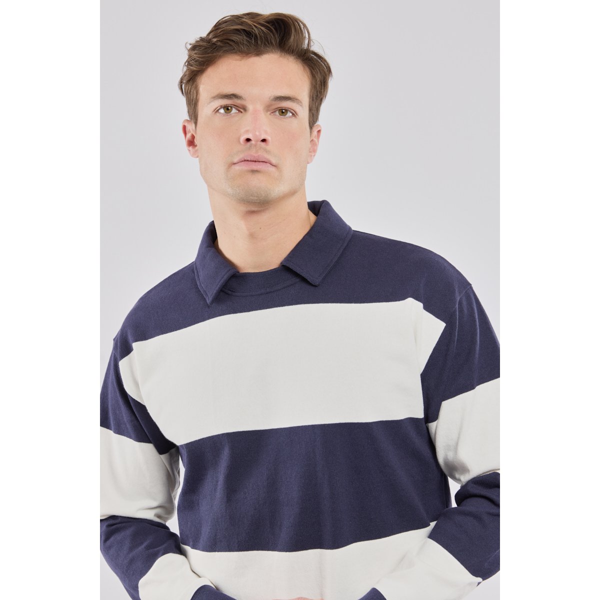Sweat col polo manches longues navire/milk, ARMOR-LUX