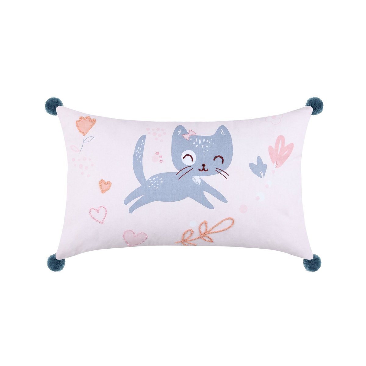 Coussin pompons Zoeline le chat gris, EDEN