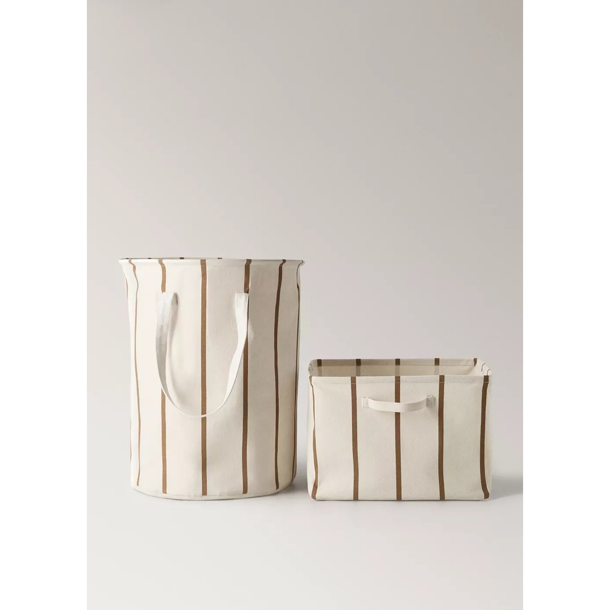 Panier textile à rayures cylindriques blanc, MANGO HOME